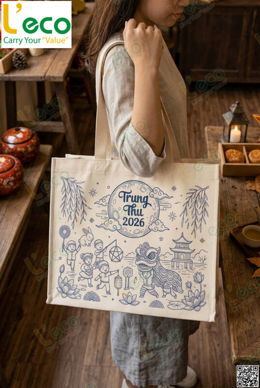túi canvas in ấn họa tiết trung thu