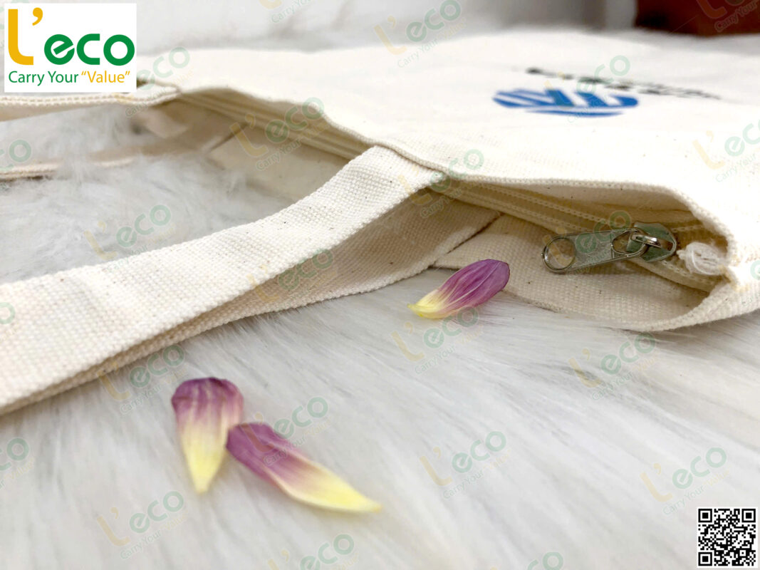 túi canvas in logo thương hiệu - có khóa kéo
